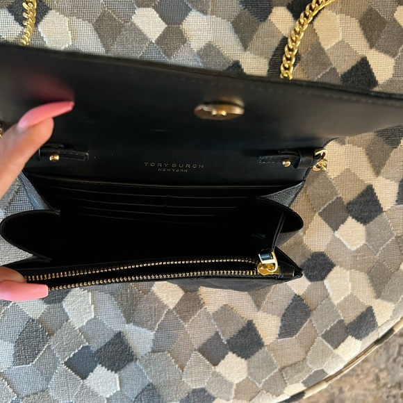 Tort Burch quilted black crossbody with gold detail. - Picture 6 of 9